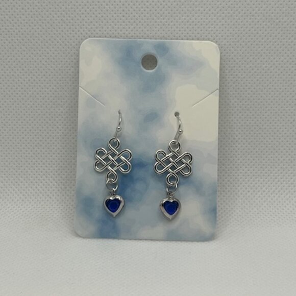 Blue Heart Knot Earrings - Picture 2 of 6